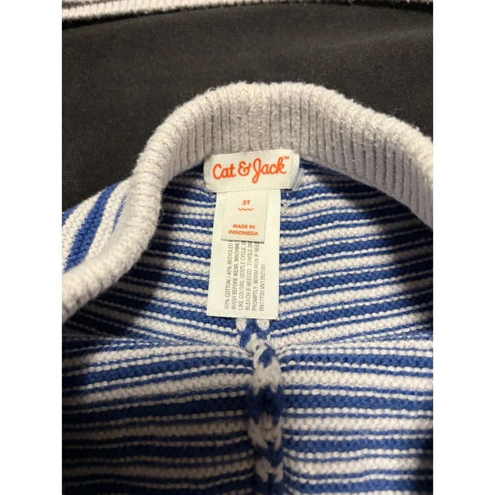 Cat & Jack Girls Blue Light Gray Striped Knit Tank Shorts 2 Piece Set 5T